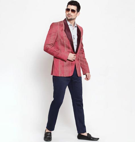 Men Striped Slim-Fit Single Breasted Blazers